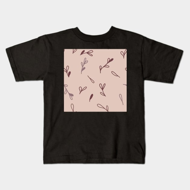 Minimal Plum Leaves pattern Kids T-Shirt by JuneNostalgia